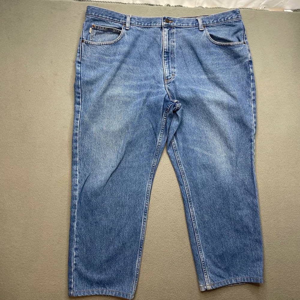 LL Bean Men Jeans 100% Cotton 44x28 Classic Fit Straight Leg Blue Rugged Work